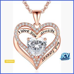 S925 Sterling Silver Necklace Rose Gold Plated Heart Pendant Gift